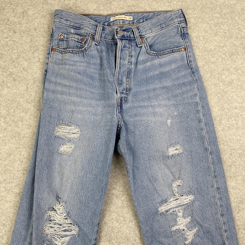 Levi's Ribcage Straight Ankle Jeans Womens 28 (29x27) Blue High Rise Distressed